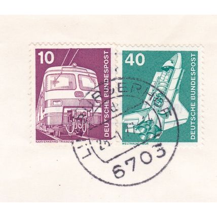 Limburgerhof Postmark Germany 1977 on Electric Train 10pf + Space Laboratory 40p