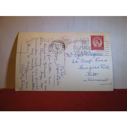 R.M.S. QUEEN MARY ship liner used vintage postcard RP by Dearden Wade 1960 pm #