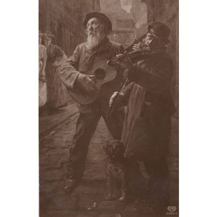 Salon French Street Musicians Old Real Photo Postcard