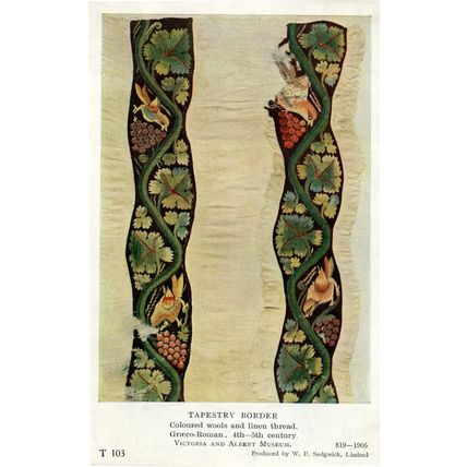 Tapestry Border Antique Embroidered Wool Linen Thread Roman Old Postcard