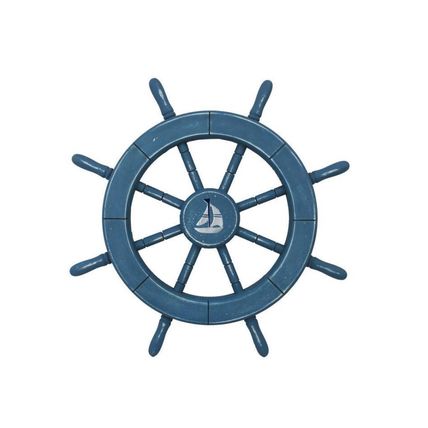 Rustic All Light Blue Decorative Ship Wheel With Sailboat 18""