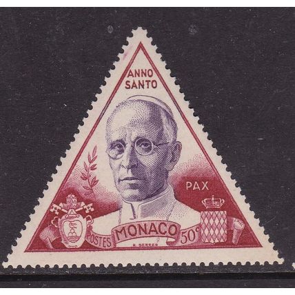 Monaco 1951 Pope Pius XII 50c Mint Hung SG439 VGC
