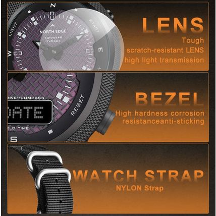 NORTH EDGE EVOQUE Solar Outdoor Waterproof Luminous Sports Nylon Strap Watch, Ny