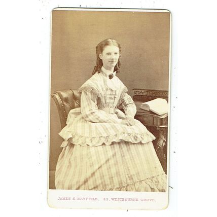 Victorian cdv photo young lady striped frock Bayswater London photographer