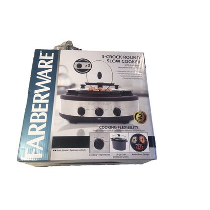 Farberware 104559 3-Crock Round Slow Cooker 1.5 Quart Stainless Steel