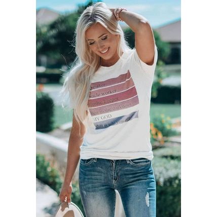 White Letters Graphic Print Crewneck Short Sleeve T Shirt