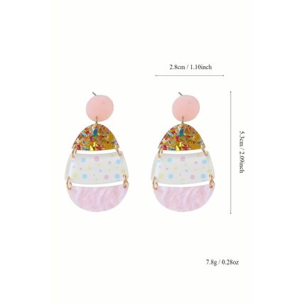 Pink Cute Printed Easter Egg Shape Drop Earrings