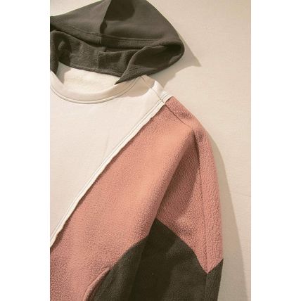 Beige Oversized Color Block Patchwork High Low Hoodie