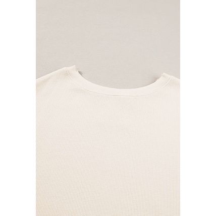 White Waffle Knit Bishop Sleeve Split Oversized Sweatshirt