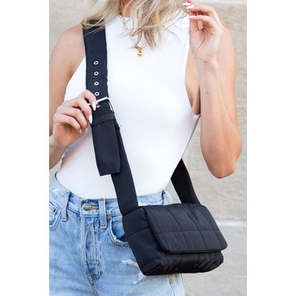 Black Adjustable Wide Strap Quilted Puffer Crossbody Bag