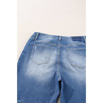 Ashleigh Blue Medium Wash Ripped Edge Flared Plus Size Jeans