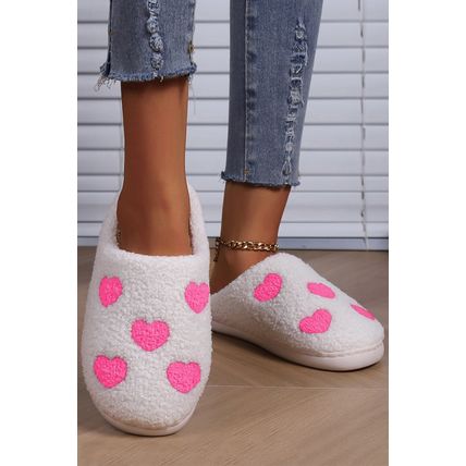 Pink Heart Pattern Valentines Fuzzy Winter Slippers