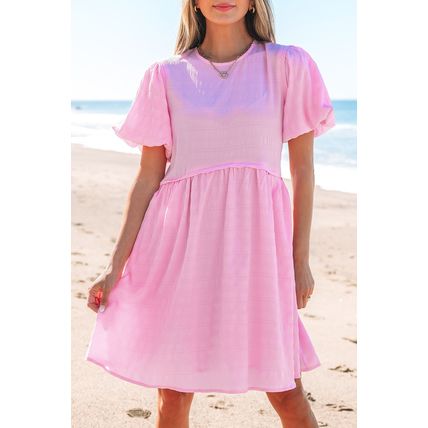 Bonbon Textured Bubble Sleeve High Waist Mini Dress