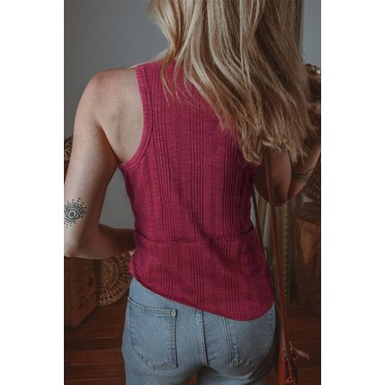 Red Dahlia Ribbed Textured Exposed Stitching Knit Tank Top