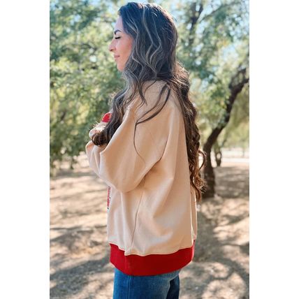 Oatmeal GAME DAY Letter Graphic Varsity Striped Detail Baggy Sweatshirt