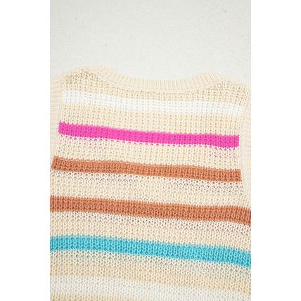 Khaki Stripe Textured Knit V Neck Sweater Vest