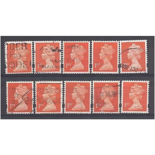 BULK STOCK.(1st) Bright Orange-Red x 10.Type Unchecked.Fine Used.nb12j2