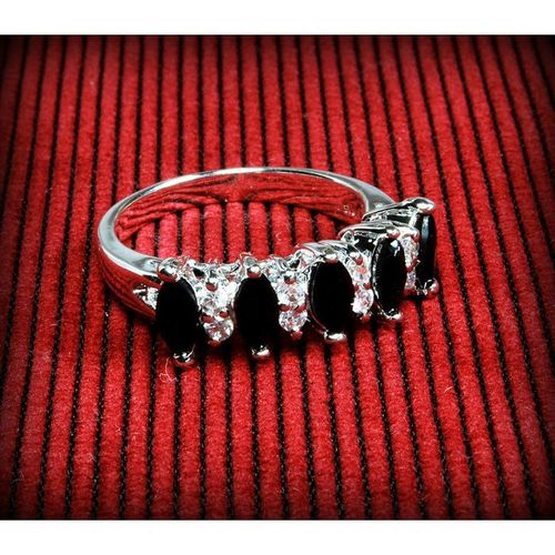 Black Onyx Sparkling Crystal White Gold Plated Ring Jewellery 2292