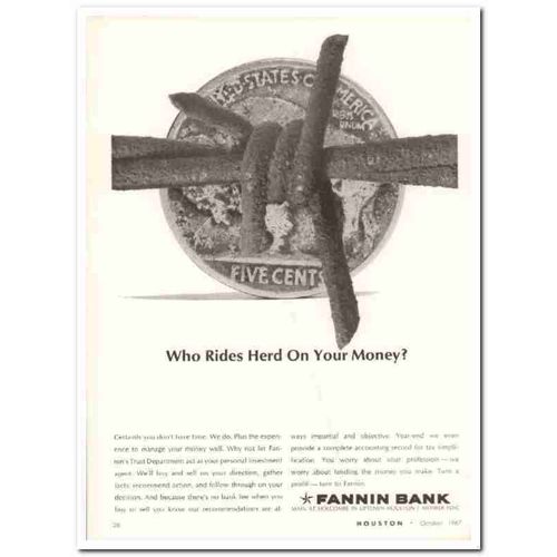 fannin bank 1967 rides herd money trust department manage vintage ad