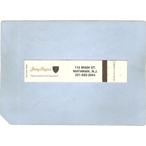 New Jersey Matawan Matchcover Jerry Beyer's Restaurant 113 Main St~3427