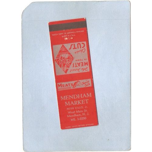 New Jersey Mendham Matchcover Mendham Market Peter Cillo Jr West Main St~3472