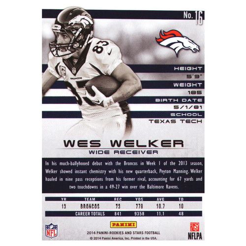 2014 Football Rookies & Stars Wes Welker