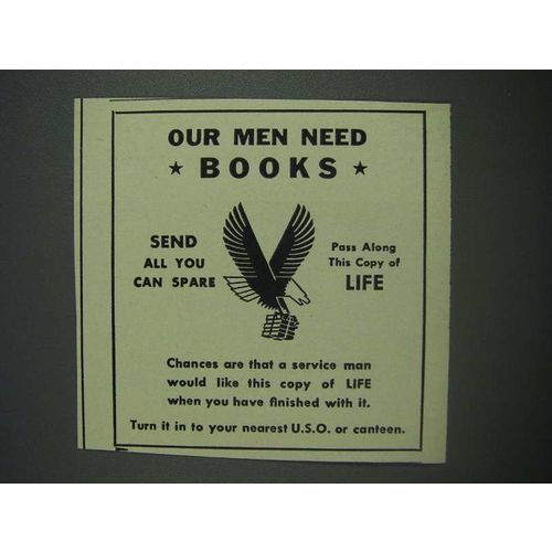 1943 U.S.O. United Service Organizations Ad - Our men need books