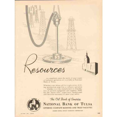 NATIONAL BANK OF TULSA 1953 Resources oil industry finance vintage ad