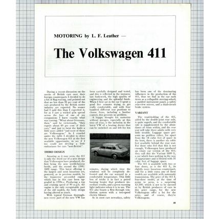 (6292) The Volkswagen 411 Car REVIEW - 1969 Article