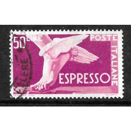 ITALY 1945 50L PURPLE WINGED FOOT OF MERCURY SG E915 FINE USED