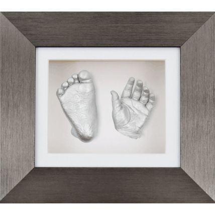 Christening Baby Gift 3D Casting Kit Silver Hand Feet Casts Brushed Pewter Frame