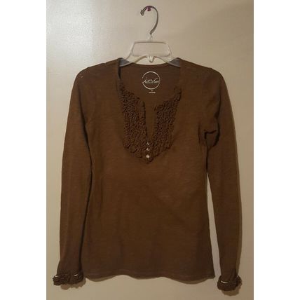 Pre-Owned INC International Concepts Brown Button Top-M