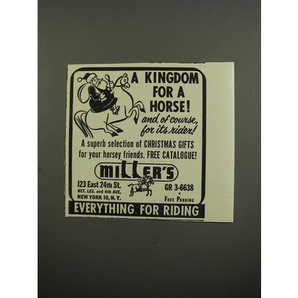 1953 Miller's Riding Clothes Ad - A kingdom for a horse!