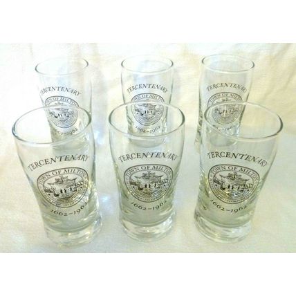SET OF 6 RARE TOWN of MILTON MASSACHUSETTS TERCENTENARY 1662-1962 GLASSES