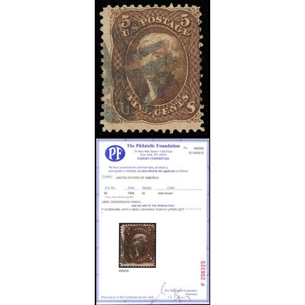 95 Used 5¢ Brown Crossroads Cancel With PFC Cat $900.00 - Stuart Katz