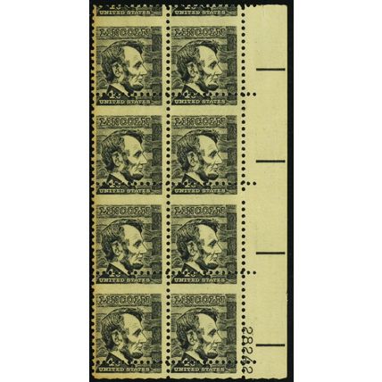 1282, Mint NH 4¢ Lincoln Misperfed Plate Block of 8 Freaky Error * Stuart Katz