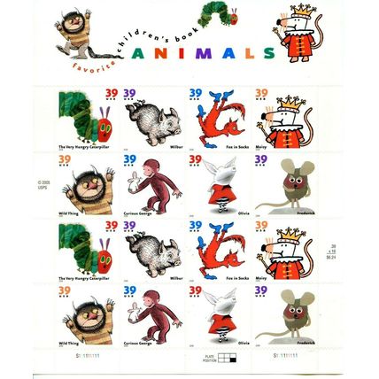 Favorite Children's Book Animals Sheet of 16 - 39 Cent Postage Stamps Scott 3994