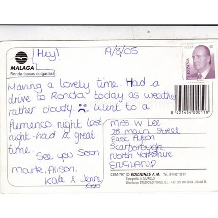 Malaga Ronda Spain Postcard posted 2005 creased