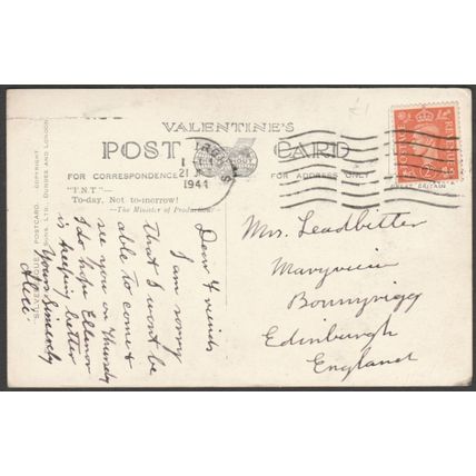 Edinburgh From Calton Hill, 1941 - Valentine's Postcard
