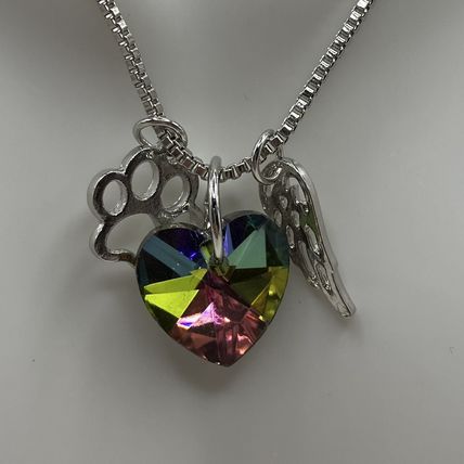 Rainbow Heart Pendant Pet Paw Angel Wing Spiritual #893