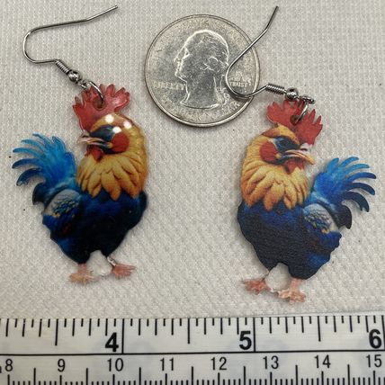 Playful Rooster Dangle Earrings #904