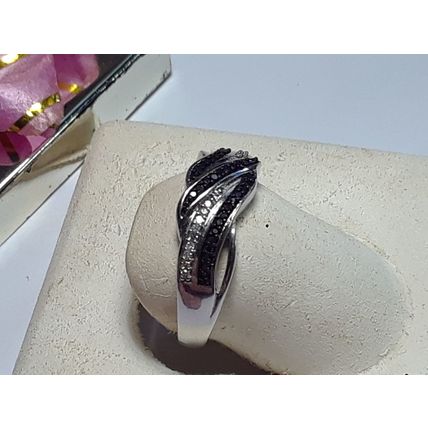 Black & Natural White Diamond .13ctw 5 Row alternating Sterling Silver Ring19957