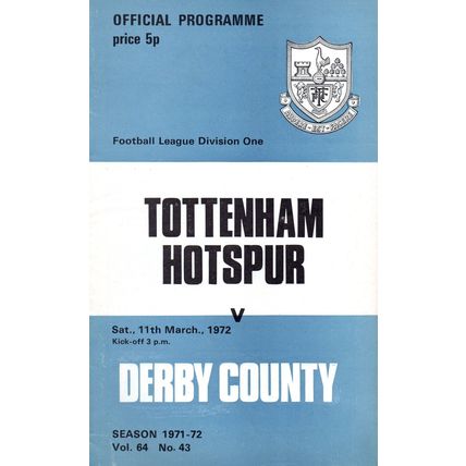 1971/72 Tottenham Hotspur / Spurs vs Derby County **FREE P&P**