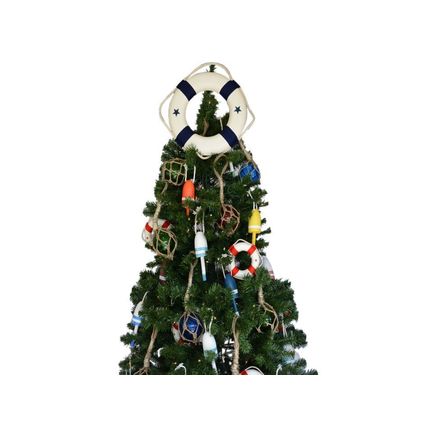 Pack Of 2] White Lifering with Blue Bands Christmas Tree Topper Decoration