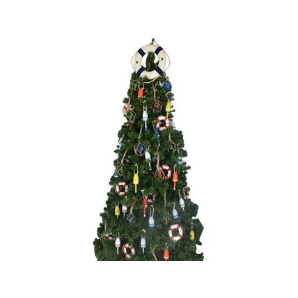 Pack Of 2] White Lifering with Blue Bands Christmas Tree Topper Decoration