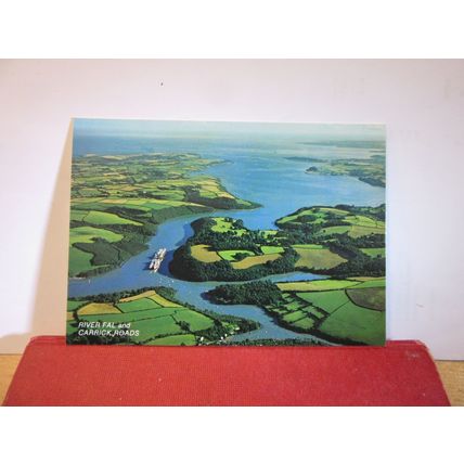 AERIAL VIEW, RIVER FAL AND CARRICK ROADS, CORNWALL unused antique postcard =
