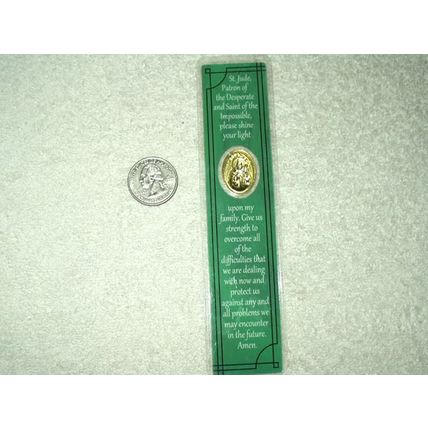 vtg st. jude laminated prayer card medallion bookmark pressed goldtone medal