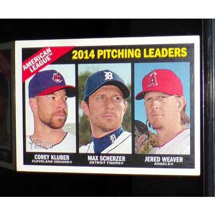 TOPPS HERITAGE 2015 KLUBER/SCHERZER/WEAVER 2014 A.L. PITCHING LEADERS CARD #224