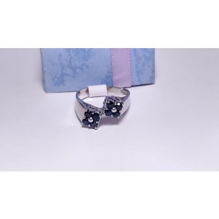 Estate .48ctw Natural Blue Sapphire Double Square Top Offset 14Kt W/G Ring#22398