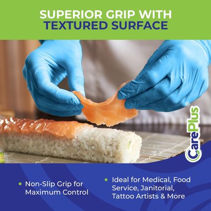 CARE plus Medical Grade Examination Nitrile Blue Gloves, Powder and Latex Free |